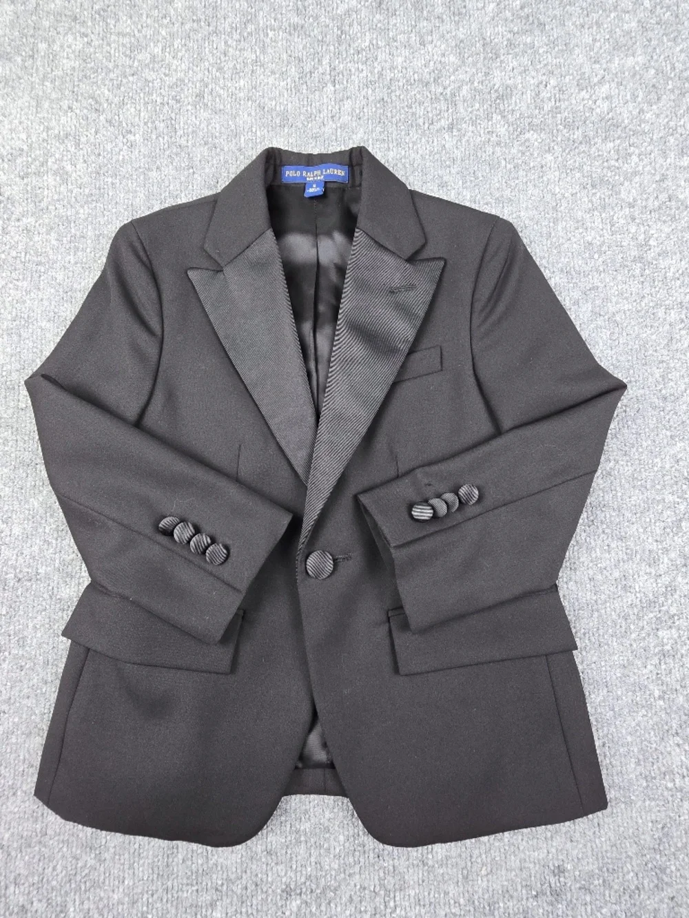 Polo Ralph Lauren Boys Wool Peak Lapel Tuxedo Jacket Blazer Black Size 5 Italy